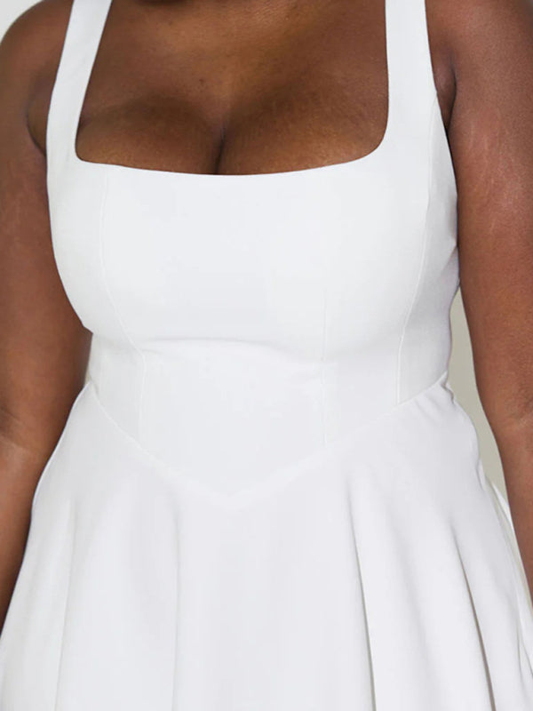 Fitted square neck midi dress - View 9 | Lwiis