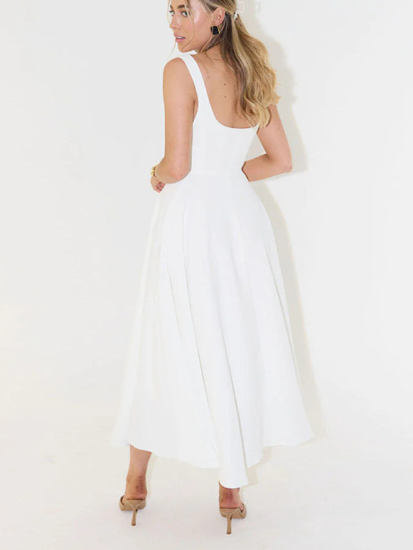 Fitted square neck midi dress - View 8 | Lwiis