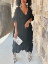 Knit Maxi Dress with Fringe Detailing - View 15 | Lwiis