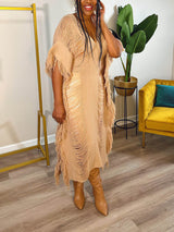 Knit Maxi Dress with Fringe Detailing - View 20 | Lwiis