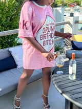 Sequin T-Shirt Dress with Geometric Print - View 12 | Lwiis