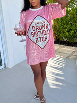 Sequin T-Shirt Dress with Geometric Print - View 11 | Lwiis