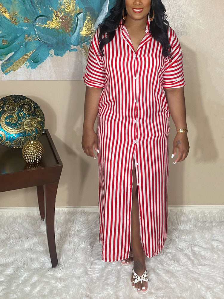 Striped button-down maxi dress - View 6 | Lwiis