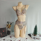 Embroidered Lace 3 Piece Sexy Lingerie Set