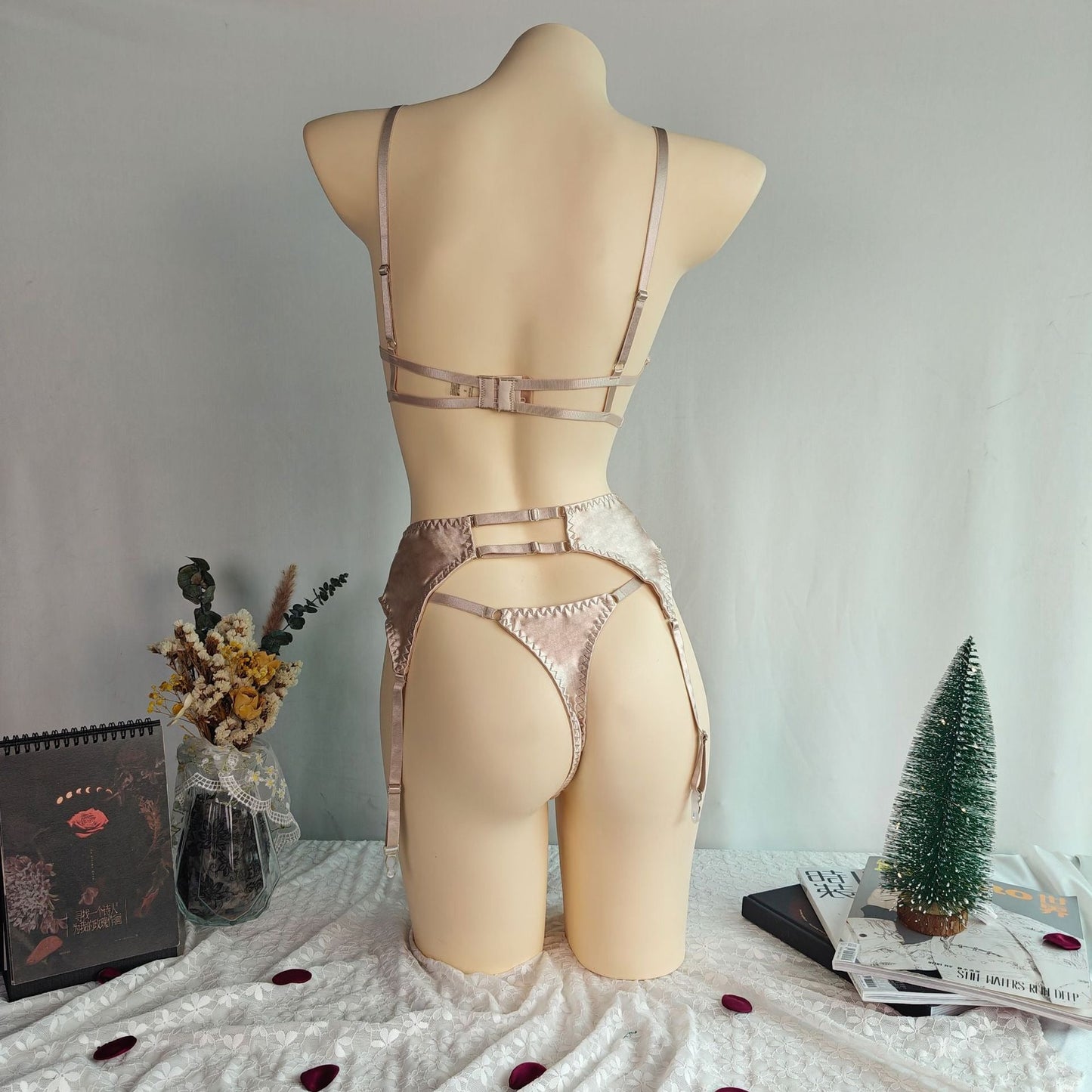 Embroidered Lace 3 Piece Sexy Lingerie Set