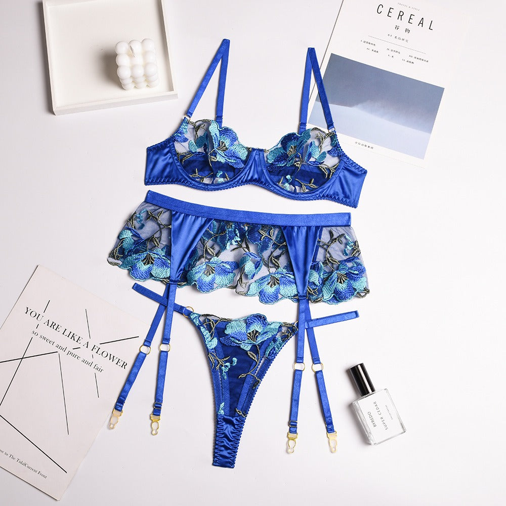 New Lace Contrast Color Four-Piece Sexy Lingerie Set