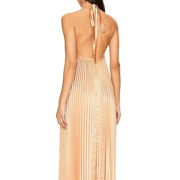Halter neck maxi dress with high slit - View 6 | Lwiis
