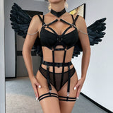 New Sexy Perspective Mesh Hollow Out Three-piece Lingerie Set