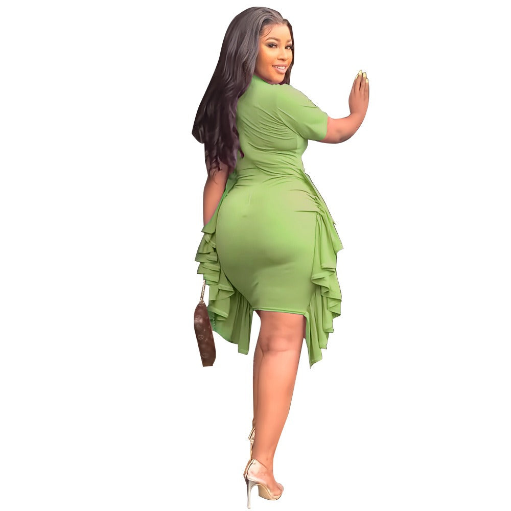 Fitted midi dress with ruching and ruffle hem - View 10 | Lwiis