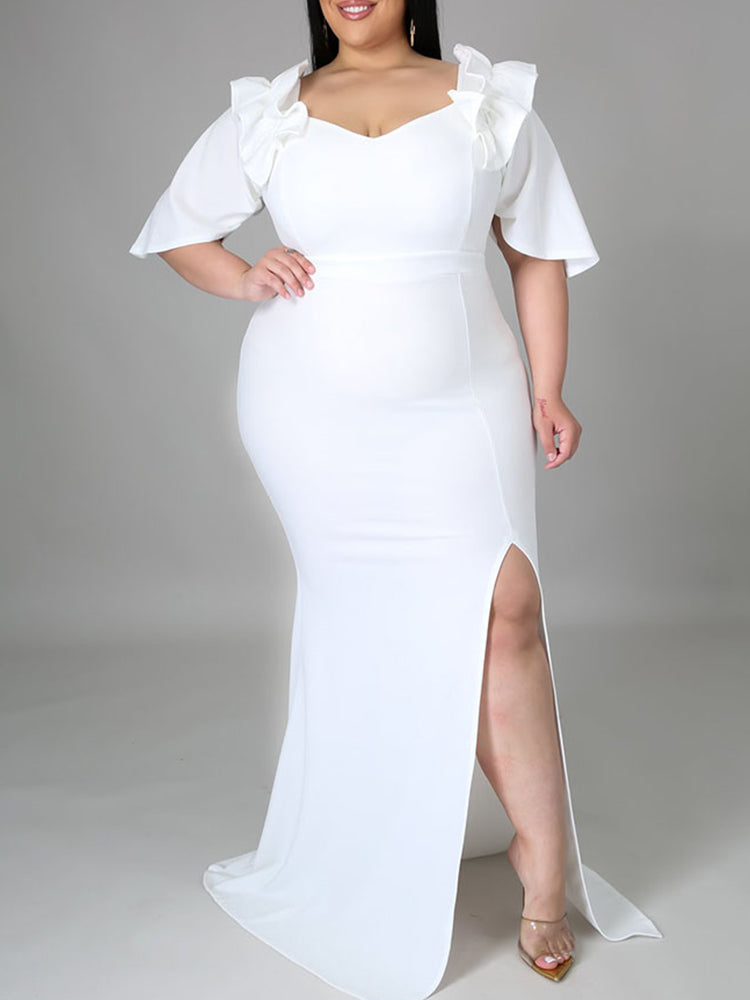 Elegant mermaid party dress with ruffle off-shoulder neckline - View 17 | Lwiis