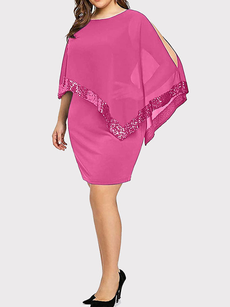 Asymmetric Sequins Dress with Cape Overlay - View 18 | Lwiis