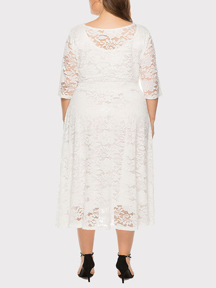 Lace A-Line Midi Dress - View 8 | Lwiis
