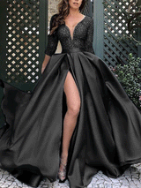 V-neck sequin maxi dress with high slit - View 6 | Lwiis