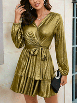 V-neck mini dress with tie waist - View 6 | Lwiis