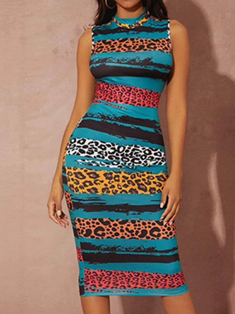 Abstract stripe print midi dress - View 7 | Lwiis