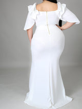 Elegant mermaid party dress with ruffle off-shoulder neckline - View 19 | Lwiis