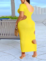 Ribbed knit fitted midi dress with cut-out detail - View 12 | Lwiis
