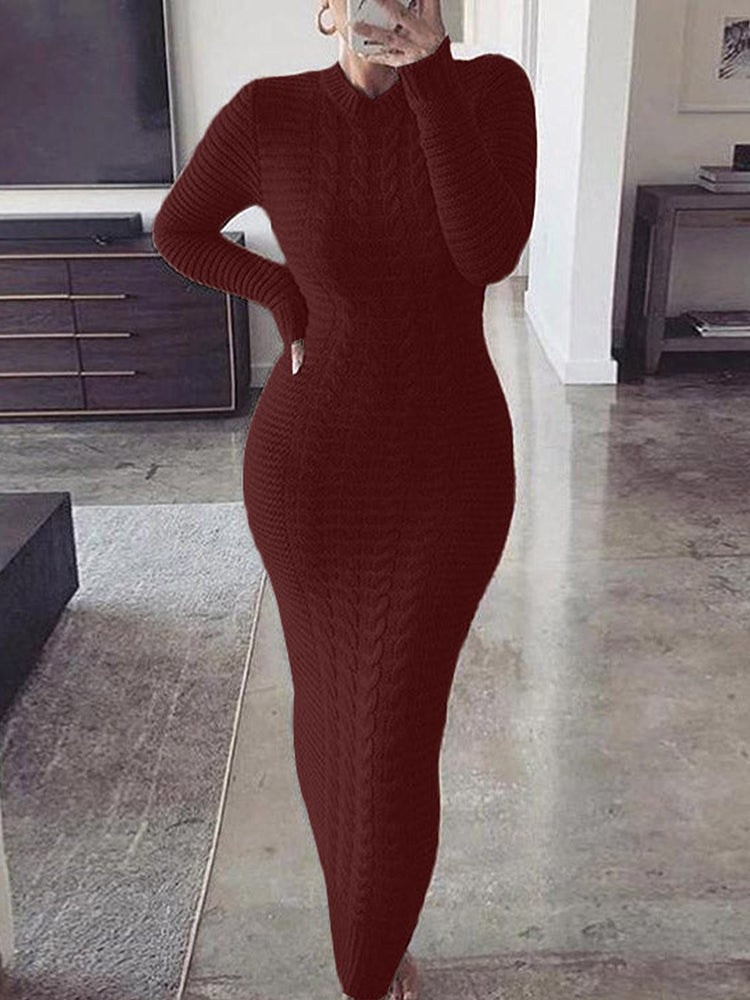Long sleeve knit maxi dress with geometric pattern - View 9 | Lwiis