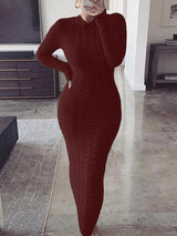 Long sleeve knit maxi dress with geometric pattern - View 9 | Lwiis