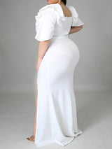 Elegant mermaid party dress with ruffle off-shoulder neckline - View 20 | Lwiis