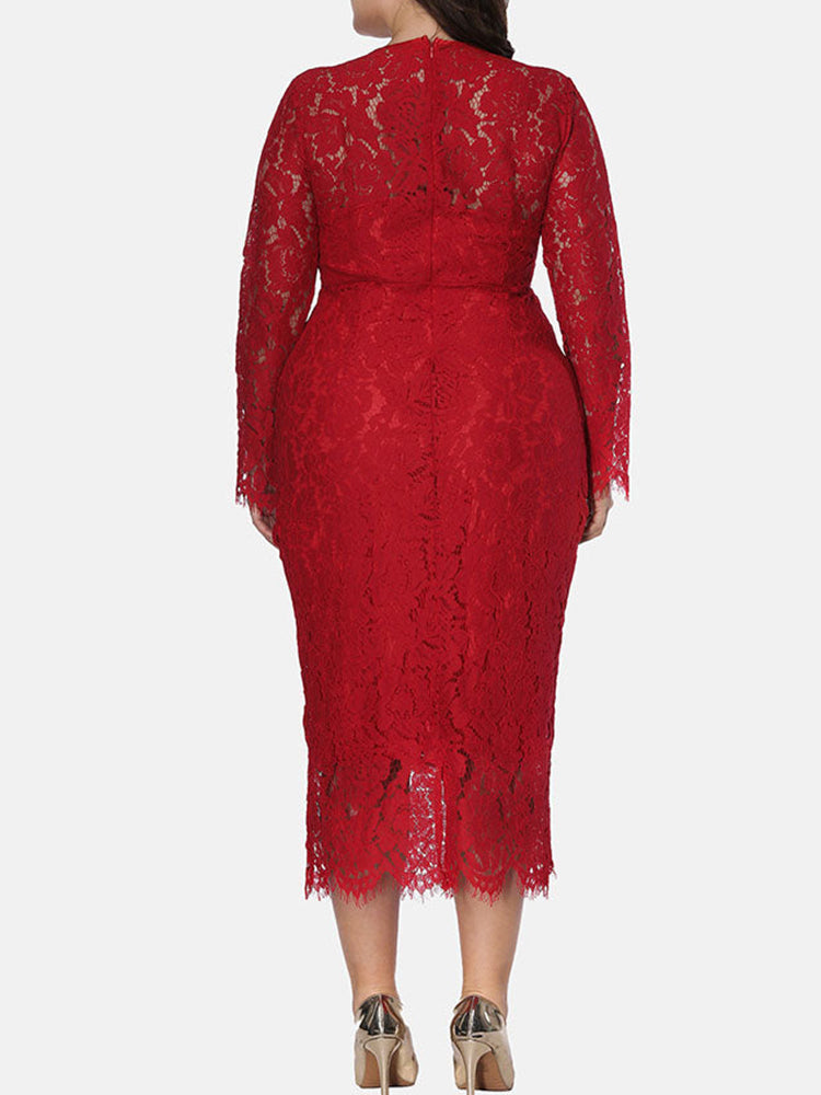Elegant long sleeve lace maxi dress - View 13 | Lwiis
