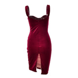 burgundy ruched velvet and mesh dress, back view