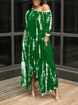 Tie dye print maxi dress with off-the-shoulder neckline and asymmetrical hem - View 9 | Lwiis