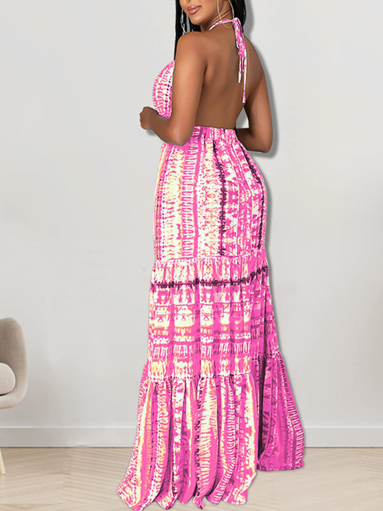 Halter maxi dress with tiered skirt - View 6 | Lwiis