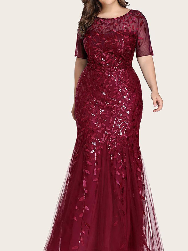 Sequin leaf pattern mermaid maxi dress with scoop neck - View 14 | Lwiis