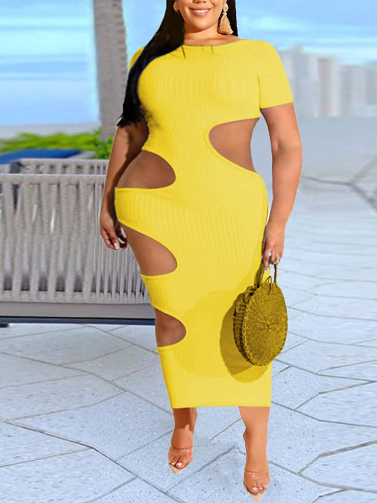 Ribbed knit fitted midi dress with cut-out detail - View 11 | Lwiis