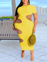 Ribbed knit fitted midi dress with cut-out detail - View 11 | Lwiis