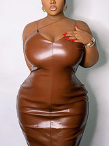 Faux Leather Midi Dress - View 8 | Lwiis
