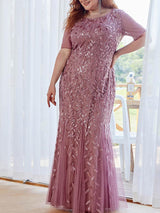 Sequin leaf pattern mermaid maxi dress with scoop neck - View 7 | Lwiis