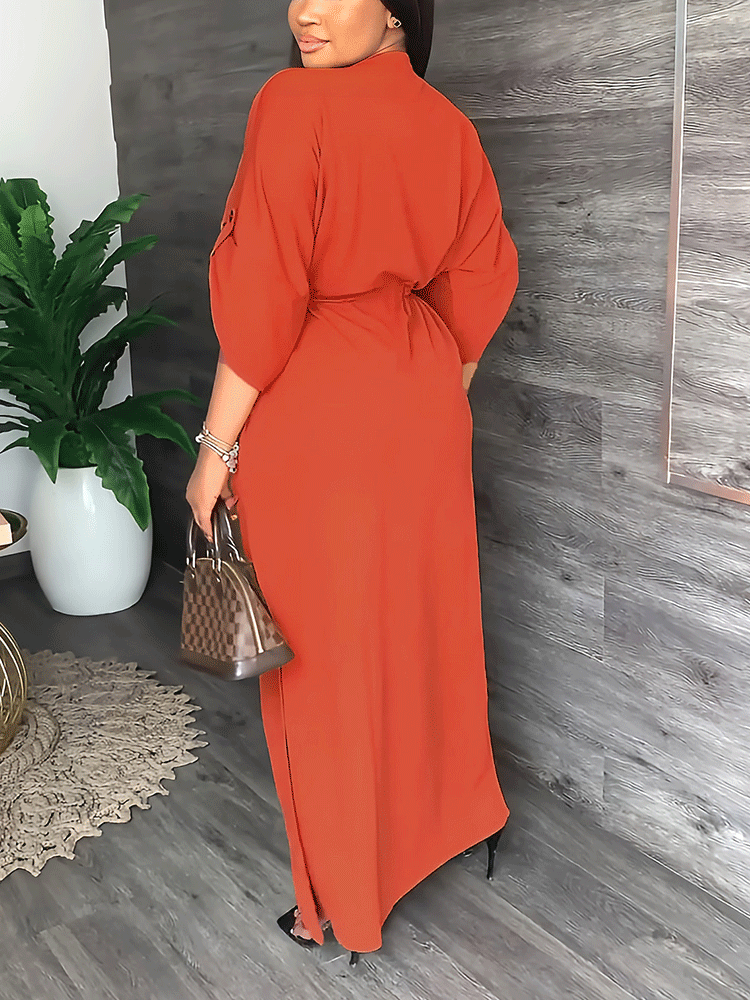 V-neck drawstring maxi dress - View 7 | Lwiis