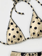 Polka dot bikini set with halter top and adjustable ties - View 9 | Lwiis