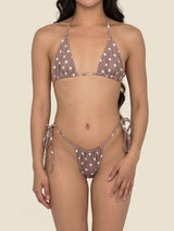 Brown polka dot bikini with white dots