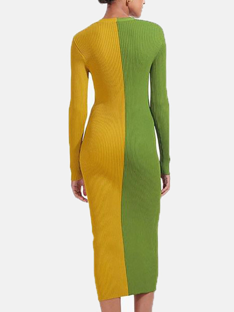 Color block sweater dress with button front - View 11 | Lwiis