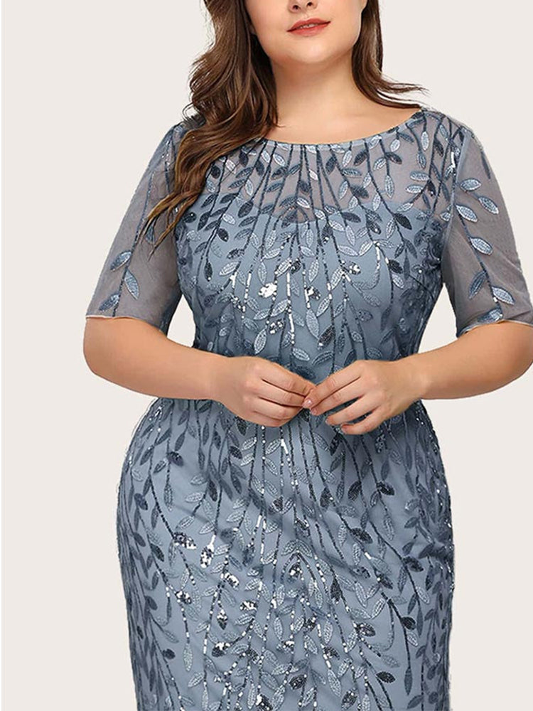 Sequin leaf pattern mermaid maxi dress with scoop neck - View 21 | Lwiis