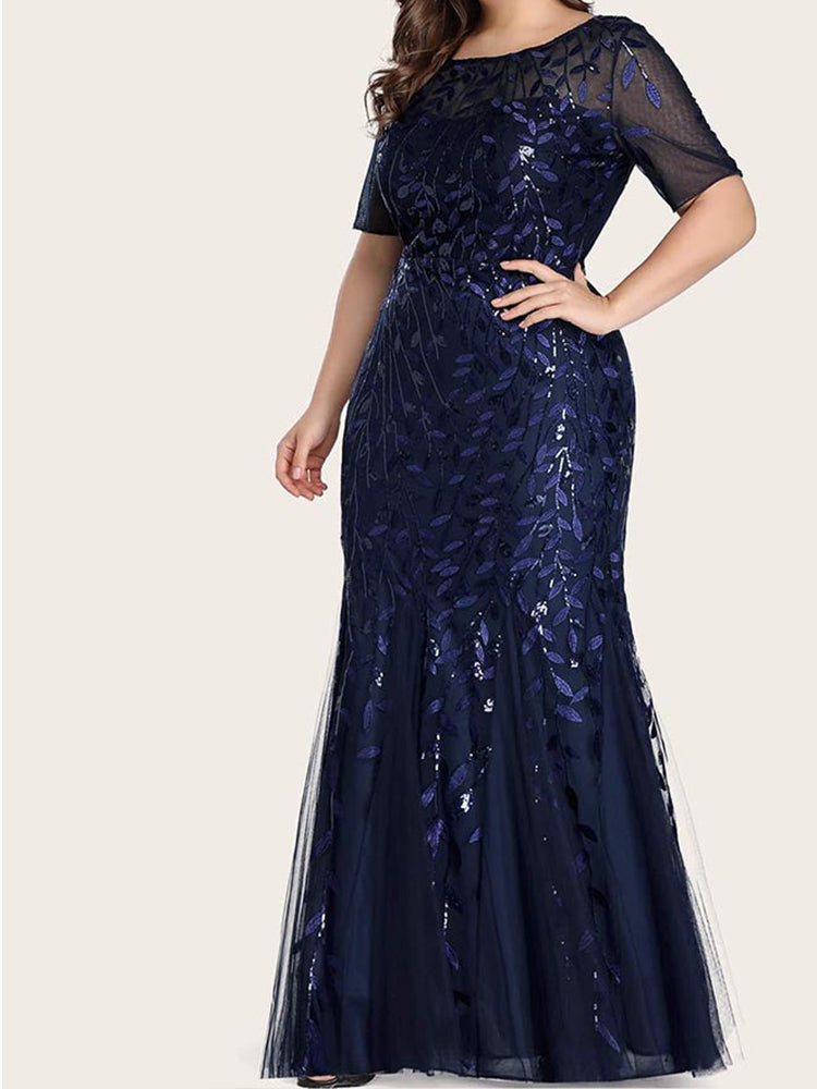 Sequin leaf pattern mermaid maxi dress with scoop neck - View 24 | Lwiis