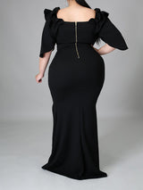 Elegant mermaid party dress with ruffle off-shoulder neckline - View 15 | Lwiis