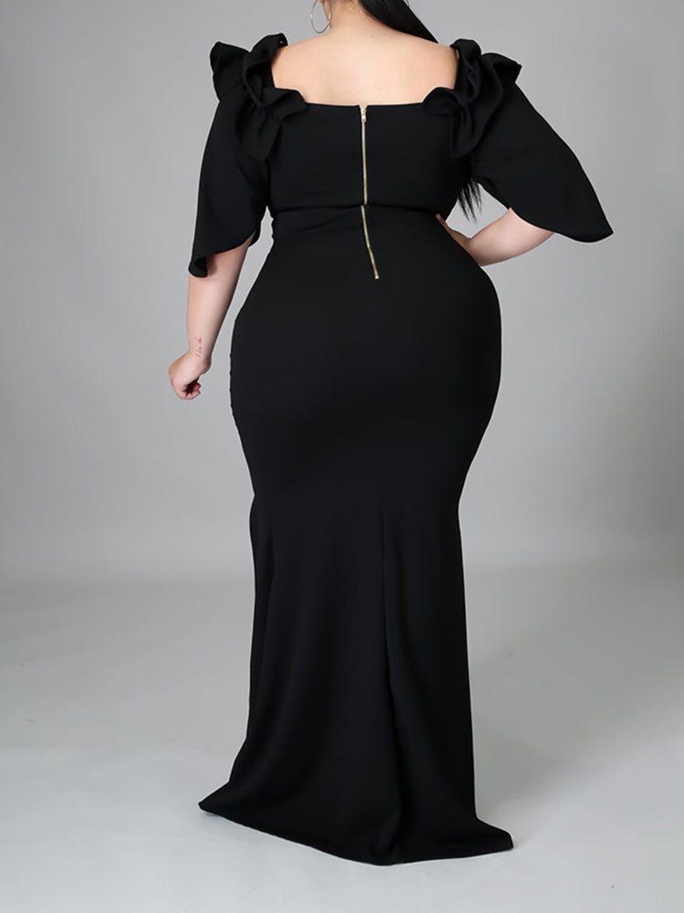 Elegant mermaid party dress with ruffle off-shoulder neckline - View 15 | Lwiis