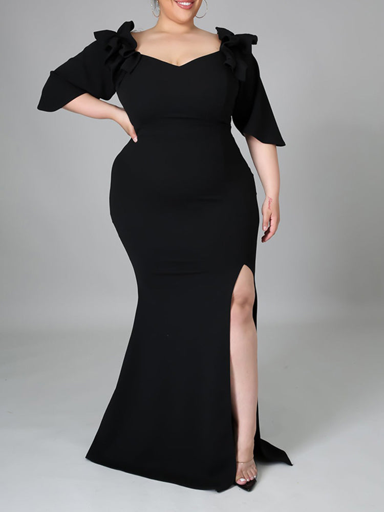 Elegant mermaid party dress with ruffle off-shoulder neckline - View 11 | Lwiis