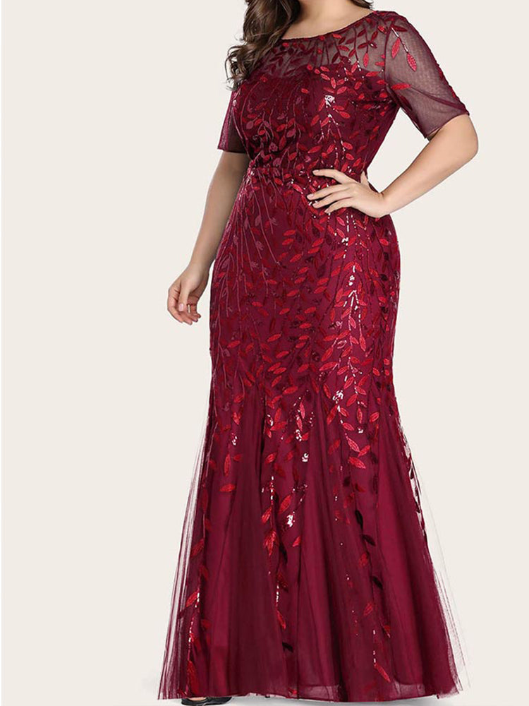 Sequin leaf pattern mermaid maxi dress with scoop neck - View 13 | Lwiis