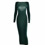 green, long-sleeved, sparkly, fitted midi dress