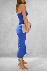 Strapless ribbed knit midi dress - View 10 | Lwiis