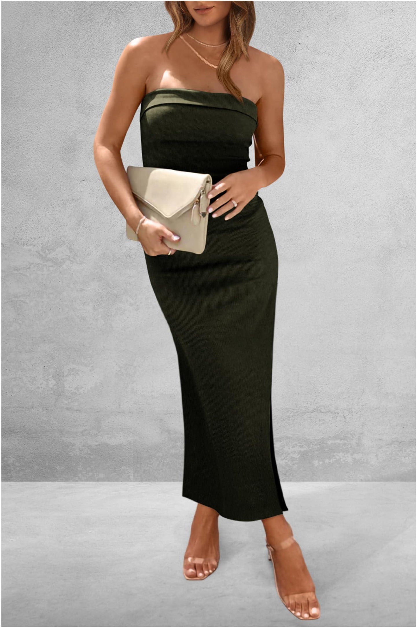 Strapless ribbed knit midi dress - View 21 | Lwiis