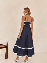 Spaghetti strap maxi dress with square neckline and scalloped trim - View 12 | Lwiis