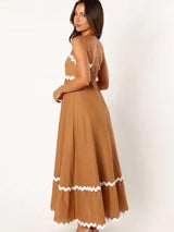 Spaghetti strap maxi dress with square neckline and scalloped trim - View 6 | Lwiis