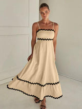 Spaghetti strap maxi dress with square neckline and scalloped trim - View 8 | Lwiis