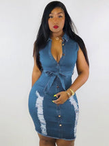 Button Front Denim Dress - View 8 | Lwiis